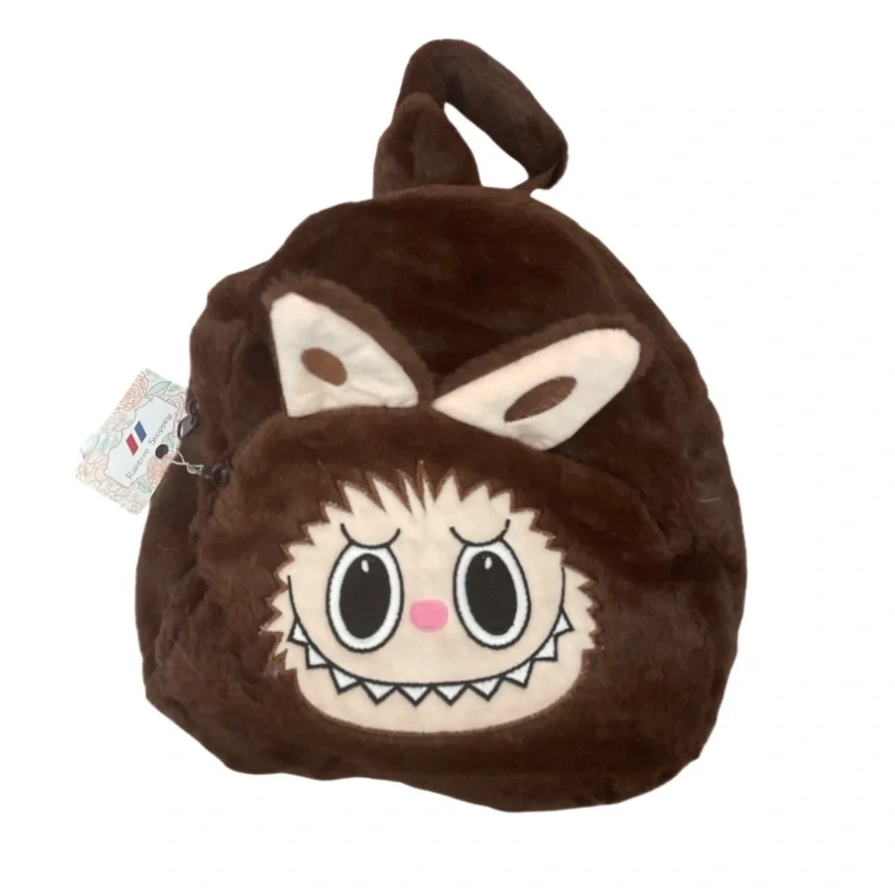 Little Monster Labubu Brown Plush Backpack + Accessories